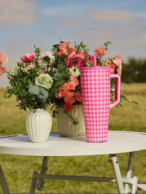 BRUMATE Pink Gingham Era Straw Insulated Tumbler, 40 - NEW